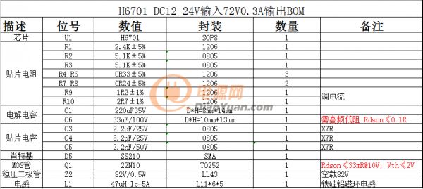 H6701燈管BOM